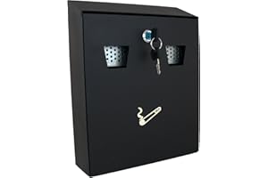 Buckingham Mural Robuste verrouillable d'extérieur Allume/Cendrier Poubelle avec 4 emplacements, Acier, Noir, 25 x 7,5 x 32 cm