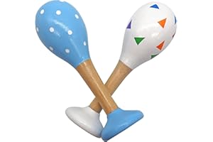 PREMYO Sonaglio Neonato Maracas - Giocattolo per Bambini Legno - Gioco Montessori Musicale Bebè - Triangoli Punti Blu