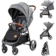 Poussette Kinderkraft NEA 2 – Naissance à 22kg, Pliage Une Main, Grande Capote UPF 50+, 4 Roues Amortissantes, Gris Foncé