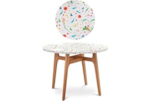 GRISHA Waterproof Round Tablecloth,Elastic Edged Fitted,Oilcloth,PVC,Wipeable,Outdoor circular plastic cover. (White Multicolor, 95x112cm)