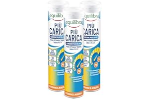 Equilibra Integratori Alimentari, Più Carica, Integratore per la Normale Funzione Muscolare, con Potassio, Magnesio, Calcio, Vitamina C e Vitamina E, Gusto Lime, 3 pezzi da 20 Compresse Effervescenti