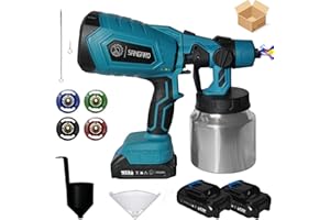 SANGARD - Pistola de Pintura Electrica 2 Batería - Pistola Pintura sin Cables - Pulverizador - Aluminio 1000mL - Pistola de Pintar (2 baterías (+Embalaje))