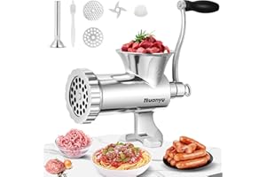 Huanyu Picadora de Carne Manual Picadora de Carne Manual de Acero Inoxidable y Picadora de Salchichas Picadora de Carne Manual Apta para Lavavajillas Tamaño 12