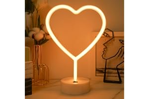 JEMESI Luz de Corazón de Neón, Letrero de Corazón de Neón Blanco Cálido, Lámpara LED de Neón Operada por Batería o USB para el Día de San Valentín, Luces de Decoración de Mesa para Habitación, Dormitorio