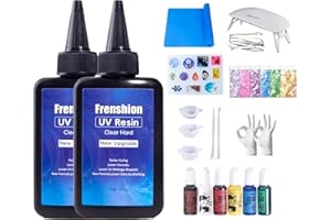 FRENSHION Resina ultravioleta, fórmula actualizada 200g resina ultravioleta de curado rápido de baja viscosidad + pigmento + molde + lentejuelas + almohadillas + herramientas + guantes de joyería