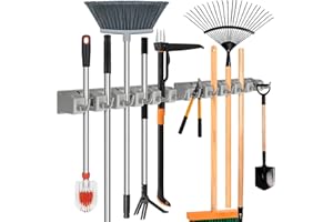 ibell Porta Scope Parete 2 Pezzi, Portascope da Muro Appendibile con 10 Posti e 12 Ganci, Portaspazzole e Supporto Parete, Porta Utensili per Cucina, Bagno, Garage e Giardino