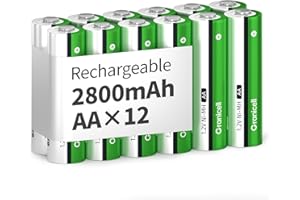 Granicell Rechargeable AA Batteries, 2800 mAh High Capacity Double A Battery, 1.2V NiMH Low Self-Discharge AA Batteries, 12 Pack