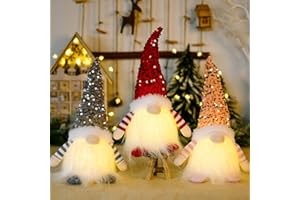 COKEEY 3PCS Light Up Gnome Christmas Decoration With Light, Handmade Swedish Santa Gnomes with Glitter Hat Craft, Gonk Elf Christmas for Indoor Decoration Holiday Decor (3 Pack)
