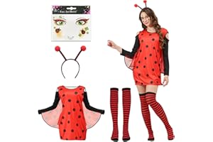 ALINILA Bienen Kostüm für Karneval Damen: Bienenkostüm Gestreifte Strümpfe Haarband und Aufkleber - Cosplay Bienenkleid für Erwachsene Fasching