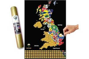 Global Walkabout Scratch Off UK Map with Flags background - Deluxe Travel Size UK Map Poster - Countries and Facts - Travel Gift (Black)