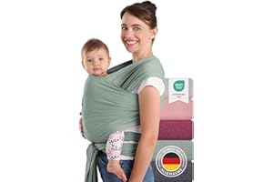 Laleni Echarpe de portage bebe nouveau-né jusqu'à 15 kg en coton - porte bebe naissance certifiée OEKO-TEX | porteur bebe 5,10m de long | porte bebe physiologique vert | porte enfant | porte-bebe