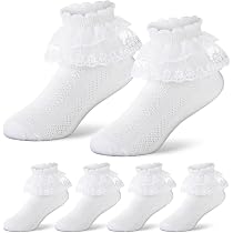 6 Paires De Chaussettes à Volants Dentelle Pour Fille 4-6 Ans - Coton Et Polyester, Blanc, Pour Ballet, Baptême, école