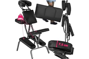 TecTake® Adjustable Massage Chair with Extra-Thick Padding, Robust Steel Frame, Artificial Leather, Removable Headrest & 200kg Load Capacity, Foldable Ergonomic Chair, Incl. Carrying Bag - Black