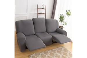Qelus Stretch Recliner Chair Cover,8-Pieces Sofa Cover Slipcover Couch Covers,Armchair Cover Non-Slip Furniture Protector,Elastic Spandex Soft Recliner Chair Protector with Side Pocket(3 Seater Gray)