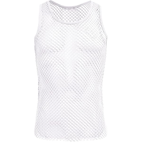 Débardeur Homme En Maille Filet - Tricot Creux Transparent - Respirant - Sans Manches - Couleur Unie (Blanc, L)