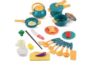 Binggunyo Giocattoli da Cucina,Set Accessori Cucina,Pentole per Cucina Giocattolo,Utensili da Cucina Giocattolo,Set di Pentole e Padella da Cucina Giochi,Regalo per Bambini 3 Anni, Green-new