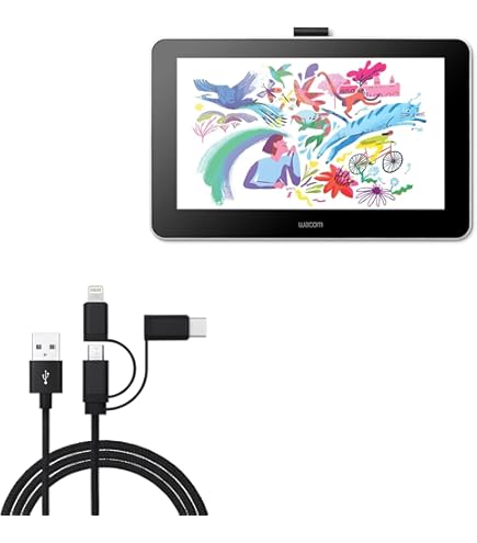 Wacom One 3 in 1 Cable for Wacom One 12 and 13 Touch,Black : Buy