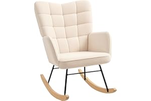 HOMCOM Wingback Rocking Chair for Nursing, Upholstered Berber Fleece Nursery Glider Rocker, Modern Armchair for Living Room, Beige