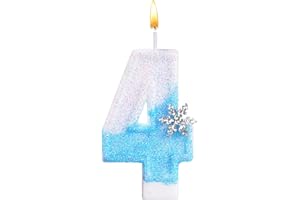 Alaoo Geburtstagskerzen Zahlen 4, glitzernde Zahlenkerze Geburtstag, 3D Blue White mit Schneeflocke Geburtstagskerzen, Kuchen Topper Dekoration Kuchendeko Geburtstag, Partyzubehör