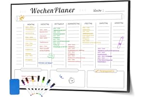 Fosdaling A3 Magnetic Weekly Planner Wipe Clean, Children's Whiteboard Magnetic, Can Be Used as a Family Plan, Menu Planner, Household Plan and Cleaning Plan, Timetable, Meal Planner for the Week