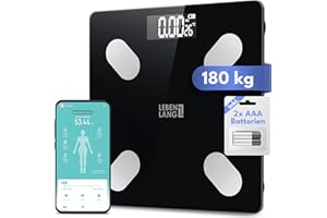 LEBENLANG Körperwaage Personenwaage digital - Bis 180 Kg Präziseste Messung mit App Connect I 4 Elektroden Waage Personen Körperfettwaage Gym Wage I Digitale Smart Weight Scale Scales Personenwaagen