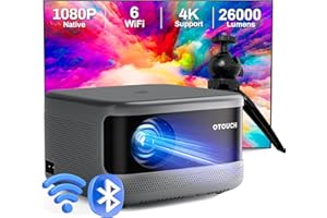 【Electric Focus+Free Tripod+Portable Case】Projector Native 1080P 26000LM OTOUCH WiFi 6 Bluetooth 5.2 Projector 4K Support 4P/6D Keystone/Zoom/Phone Mirror/HiFi Speakers for Home/Outdoor 2024 New