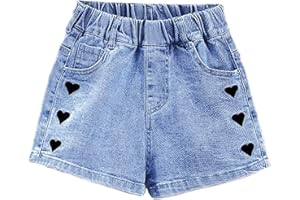 ES-UK Girls Denim Shorts - Soft Cotton Elastic Waist Jean Shorts for Girls, Summer Clothes with Pockets, Ages 5-10, Perfect for Dance and Play