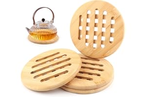 VFANDV 4 Stück Topfuntersetzer Set, Bambus Rutschfestes Waschbar Untersetzer, Hitzebeständiger Topfuntersetzer, Pfannenschoner für Küchenschüsseltöpfe Pfannen und Teller (15 x 15 cm, Round)