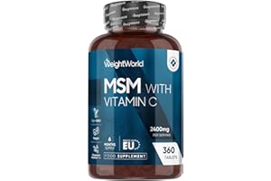 WEIGHTWORLD MSM Supplements 2400mg | with Vitamin C 100mg | 360 MSM Tablets | 6 Months Supply | Vegan, Non-GMO & Gluten-Free | Easy-to-Swallow Methylsulfonylmethane Tablets | Source of Sulphur | Made in Europe