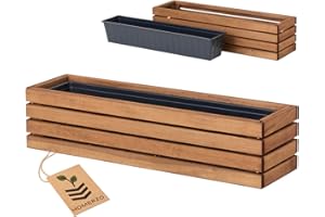 ‎HOMERZO HOMERZO Holz Pflanzkasten Blumenkasten rechteckig – braun imprägniert, mit herausnehmbarem Kunststoff-Einsatz – Pflanzkübel für Balkon, Garten & Terrasse (Horizontal-braun, 86x23 H20)