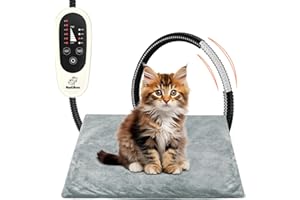 Asstikoo Tappetino Riscaldante per Cani Gatti, Tappeto Riscaldante per Animali Domestici con 4 Timer& 6 Livelli Temperatura 30-55℃, Coperta Termica Gatto Cani Anti-Morso Impermeabile (M - 45X45cm)