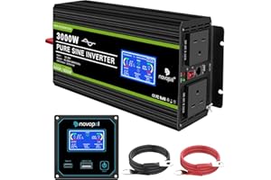 Novopal 3000W Pure Sine Wave Inverter 24V to 230V 240V Car Converter Power Inverter with Lcd Display 2AC Outlets,1 Usb Port,Remote Control for Motorhomes,Truck,Boat,Camping,Household,Van