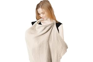 INBOLM Breastfeeding Cover,Nursing Cover Muslin Cotton Soft Breathable Breastfeeding Cover for Breastfeeding Multi Use Car Seat Stroller Cover (Khaki)