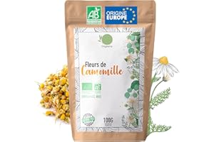 ORIGEENS INFUSION CAMOMILLE BIO Origine Europe, 100g | Infusion vrac, Tisane Bio Sommeil et Digestion | Fleurs de Camomille Allemande (Camomille 100g)