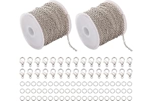 WakiHong 2 Rotoli di Catena Maglie con Rocchetto Catena in Acciaio Inossidabile 304 con 30 Fermagli Artigli di Aragosta e 60 Anellini Bigiotteria per la Realizzazione di Catene di Gioielli