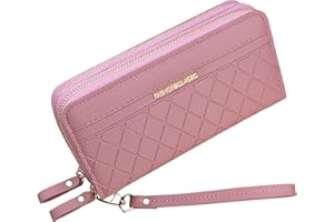 YIXUAN LLC Portafoglio Donna con Doppia Cerniera Porta Monete Portafoglio in Pelle PU da Donna Portafoglio per Telefono Grande Capacità Portafoglio con Slot per Schede Multiple Portafoglio da Polso (Rosa1)