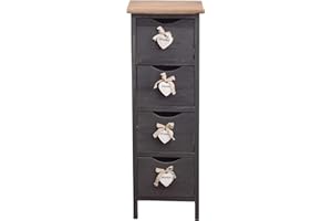 Rebecca Mobili RE4560 Cassettiera Comodino 4 Cassetti Legno Paulownia Grigio Shabby Camera Bagno Ingresso, 71x25x25 cm - Art. RE4560
