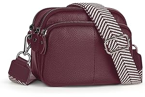 befen Red Genuine Leather Cross Body Bags for Women Small Shoulder Bags Triple Camera Bag for Women Cell Phone Bag with Wide Adjustable Strap