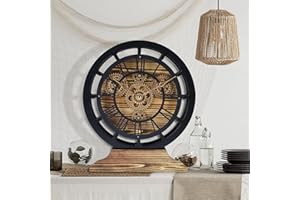 Lafocuse 10 Inch Real Moving Gears Wall Clock with a Detachable Base, 2 in 1 Black Mantel Clocks Wooden Vintage, Farmhouse Rustic Retro Table Wall Clocks for Living Room Decor Home Office