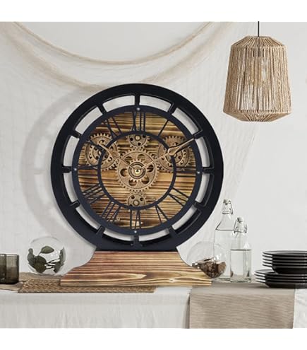 Klok Wandklok industrieel | Zwart Staal Hout | ø 70cm