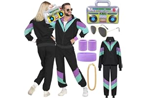 YADODO 90s 80s Fancy Dress Men Women with Accessories 80s Shell Suit 80s 90s Fancy Dress Costumes for Men Couples Stag Do Outfit Disco 80s Dress up Costume Hip Hop Retro Tracksuit Adult Jacket Trouser (M)