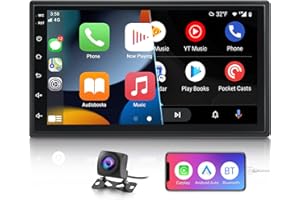 NHOPEEW Double Din Car Stereo Compatible with Apple Carplay and Android Auto 7 Inch 2.5D Touch Screen Car Radio with Bluetooth and Backup Camera Support Mirror Link and Subwoofer