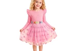 JiAmy Girls Dresses Flutter Long Sleeve Kids Tulle Party Dress with Flowers Butterflies Mermaids Printed Lovely Toddler Fall Christmas Birthday Dress for 2-7 Years