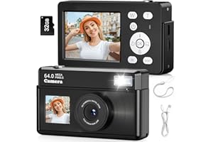 Teoryieer Macchina Fotografica Digitale, Fotocamera Digitale Compatta 4K 64MP, Scheda da 32 GB, Anti-vibrazione, Zoom 18X, Videocamera per Vlogging per Adolescenti, Principianti, Adult (Nero)