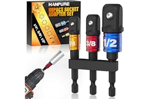 HANPURE Embout Visseuse a Choc Adaptateur Douille - Adaptateur pour Cle a Choc Douille, Porte Embout Visseuse Long, Cliquet, Perceuses, 1/4, 1/2, 3/8 Pouce, Cadeau Homme Accessoire Voiture Outils Electricien