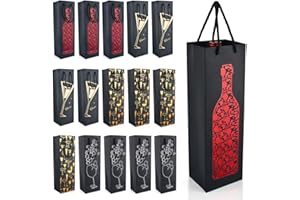 CLTPY 15 Stück Kraftpapier Flaschentüten Geschenktüten, 11x9x35cm Schwarze Wein Geschenkbeutel mit Tragegriff, Weintragetaschen Flaschen für Weinverpackung, Hochzeit, Party, Weihnachten