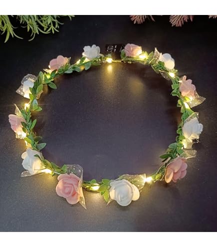 LED Blumenkranz Stirnband,Liuer 4PCS LED Haarband mit Blume,Haarkranz Leuchtend,Blumenkrone Blinkende Haargirlande Kopfschmuck Damen für Geburtstag,Hochzeit,Festival,Party