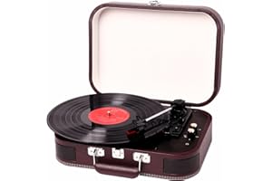 Record Player, DCPICE Vinyl Record Player with Speakers Turntable for Vinyl Records, Belt-Drive 3-Speed 33/45/78 RPM Portable Vintage Suitcase LP Player, Supports Headphone, AUX, RCA -Wine Red