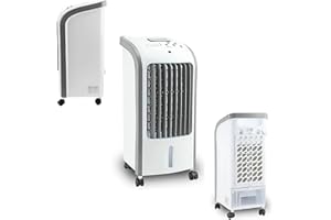 COMFYNEX All in One Portable Air Cooler – Advanced Technology Evaporative Air Cooler (80W 3-Speed) Dust Filter, Humidifier 4 Litre Evaporative Coolers for Home, Remote Control, Console