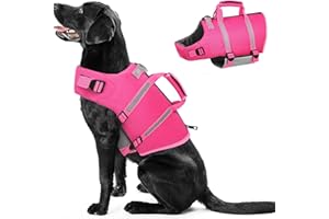 PUZAUKAL Chaleco Salvavidas Perros,Ripstop Flotador para Perros con Asa de Rescate y Rayas Reflectantes,Chaleco Perros Salvavidas Ajustable con Buena Flotabilidad para Nadar,Navegar,Playa,Rosa-L